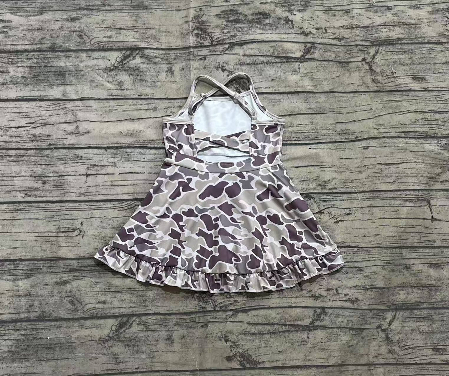 Baby Girls Strap Purple Camo Yoga Ruffle Knee Length Dresses