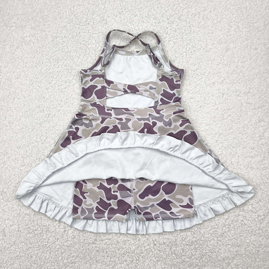 Baby Girls Strap Purple Camo Yoga Ruffle Knee Length Dresses