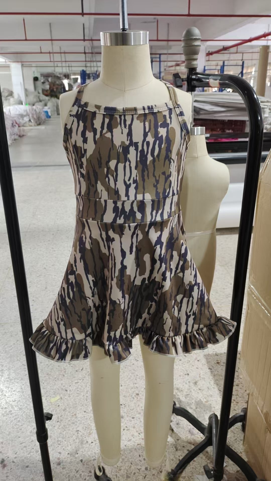 Baby Girls Strap Camo Yoga Ruffle Knee Length Dresses