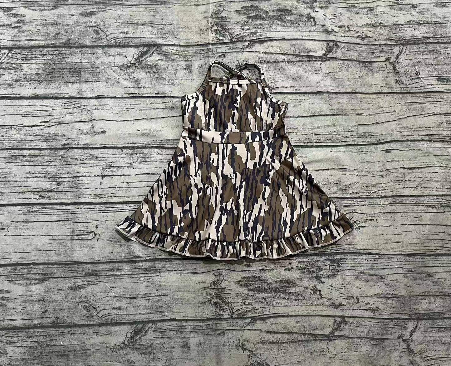 Baby Girls Strap Camo Yoga Ruffle Knee Length Dresses