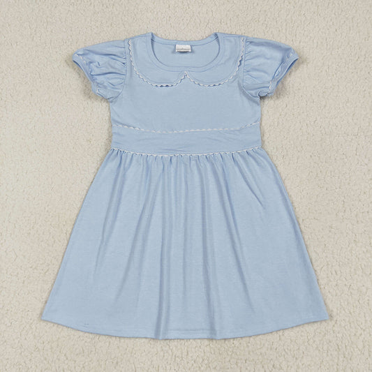 Baby Girls Blue Short Ruffle Sleeves Knee Length Dresses