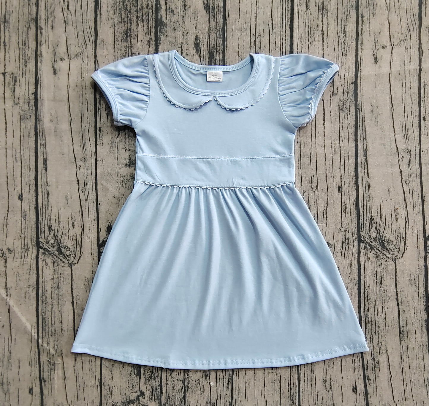Baby Girls Blue Short Ruffle Sleeves Knee Length Dresses