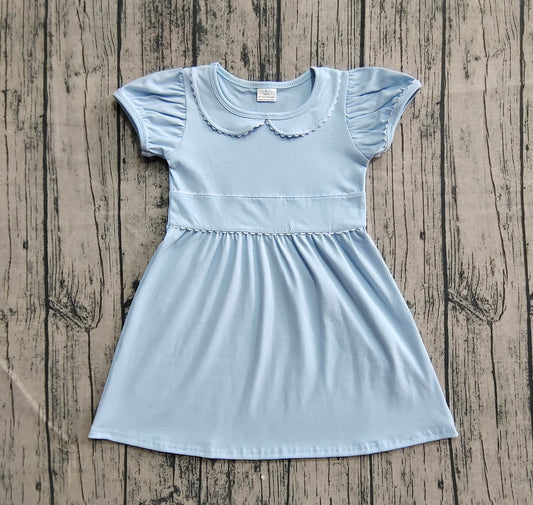 Baby Girls Blue Short Ruffle Sleeves Knee Length Dresses