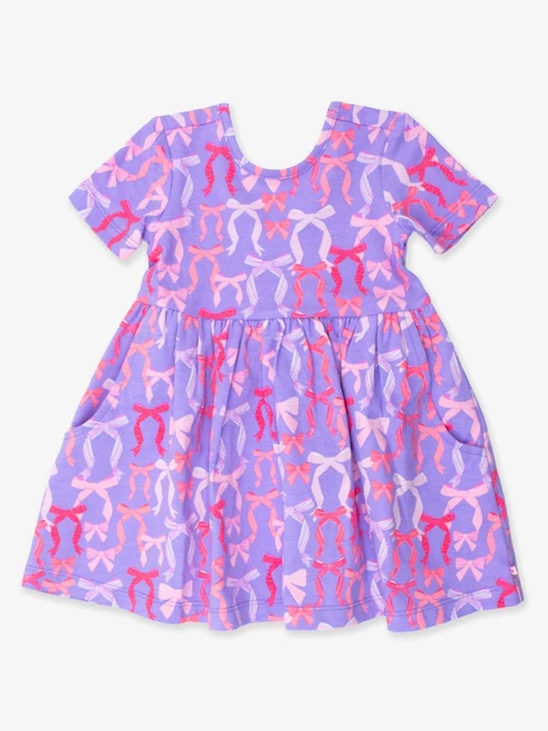 Baby Girls Purple Short Sleeves Colorful Bows Knee Length Dresses Preorder