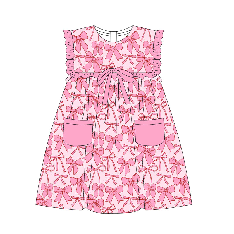 Baby Girls Pink Bows Pockets Knee Length Dresses Preorder