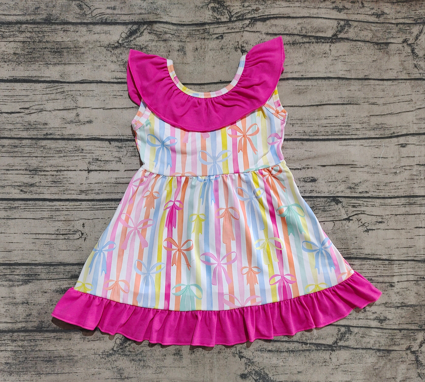 Baby Girls Colorful Stripe Bows Knee Length Dresses
