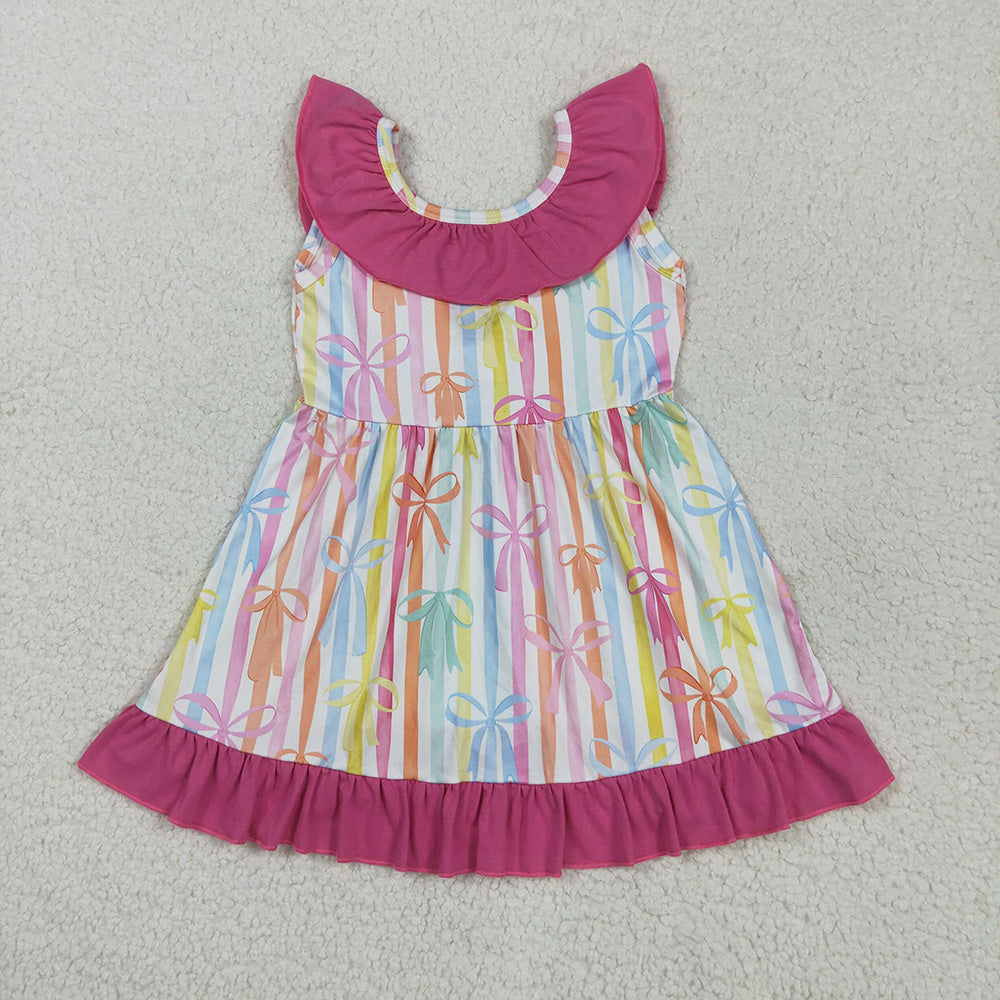 Baby Girls Colorful Stripe Bows Knee Length Dresses