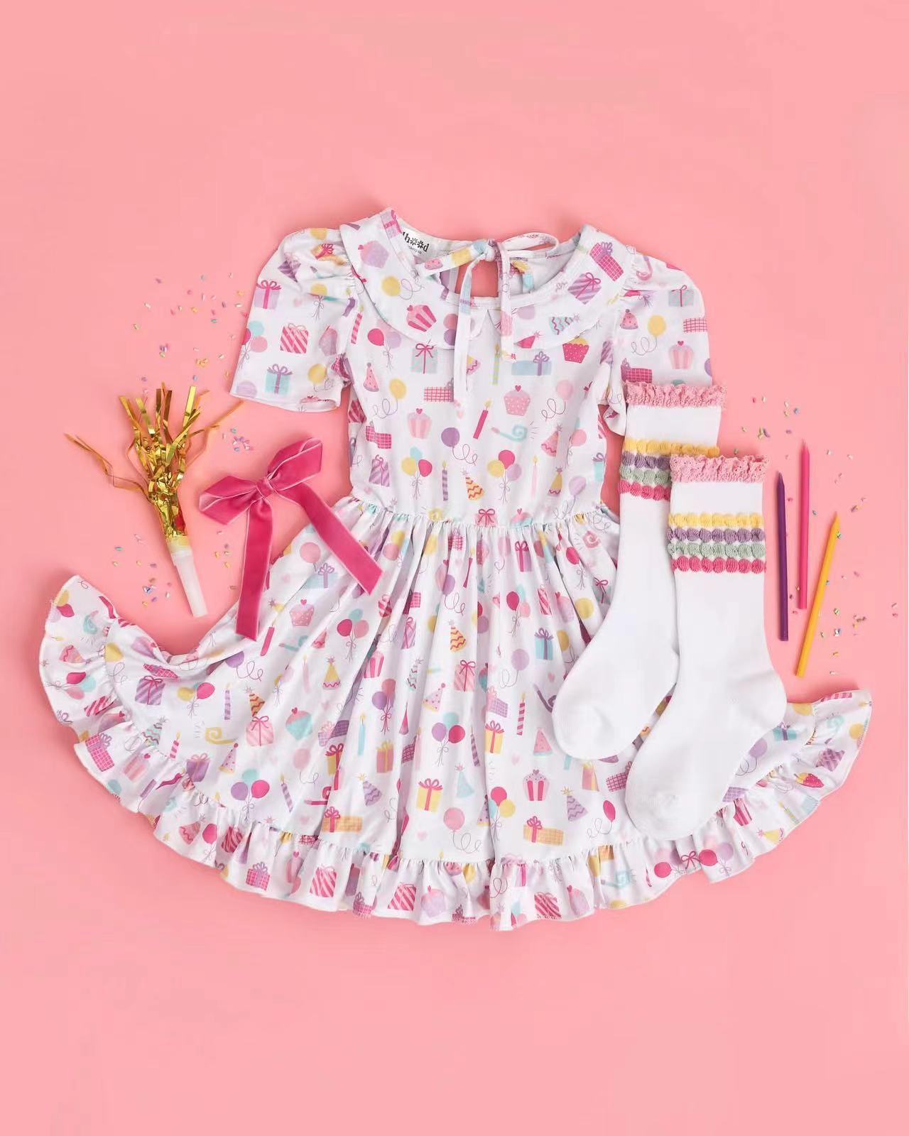 Baby Girls White Birthday Cakes Knee Length Dresses Preorder