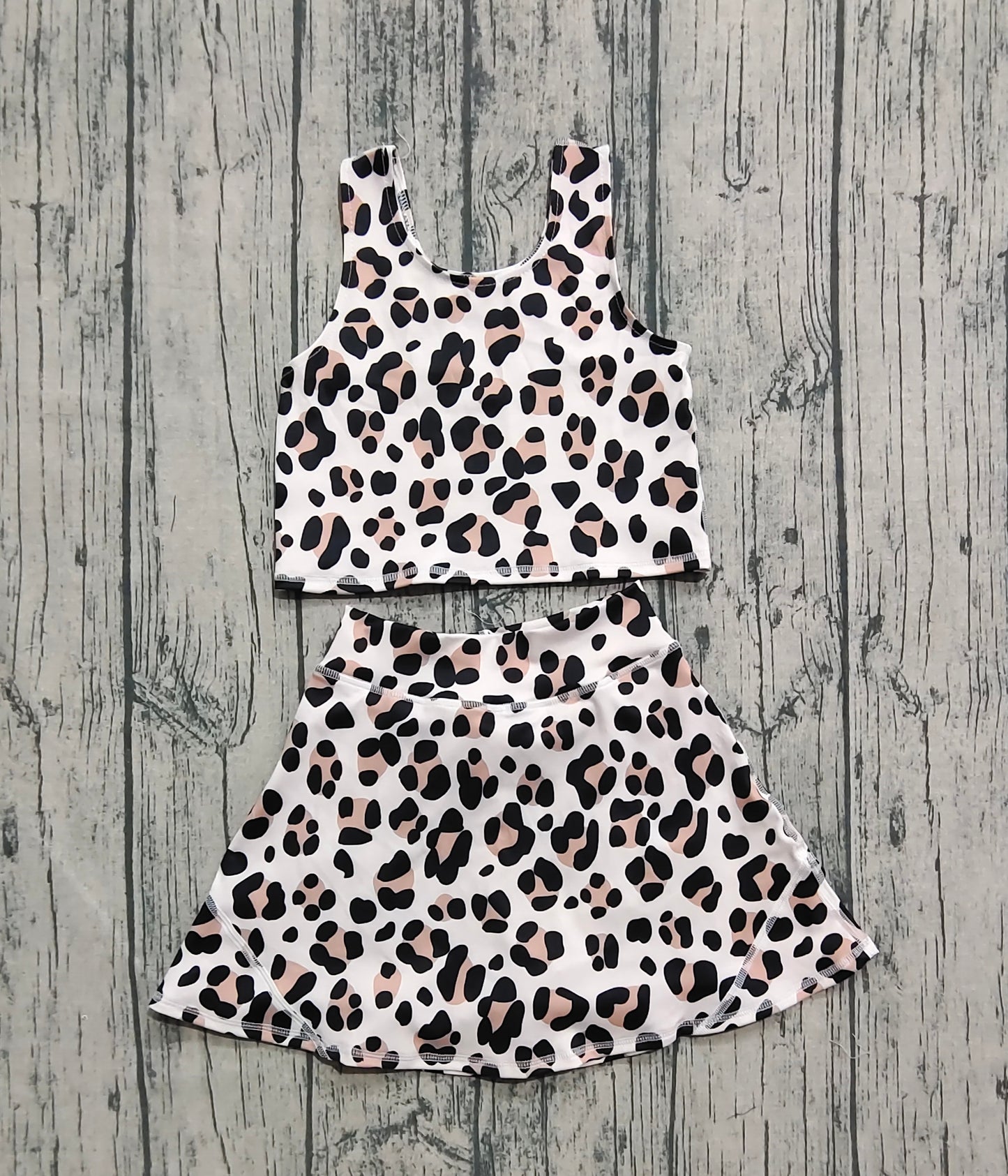 Baby Girls Sleeveless Leopard Vest Top Skort Yoga Active Set
