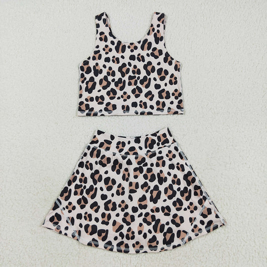 Baby Girls Sleeveless Leopard Vest Top Skort Yoga Active Set