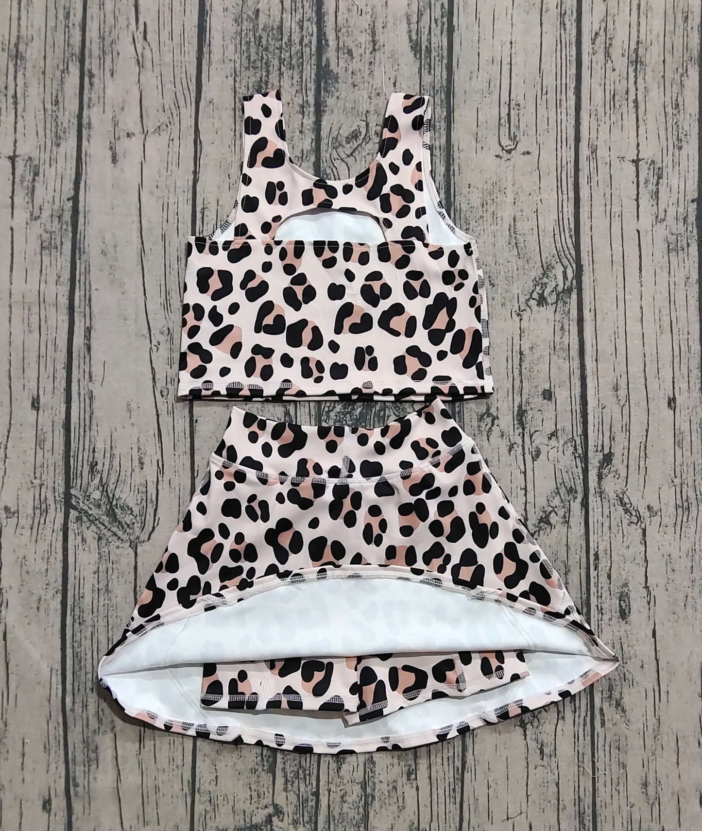 Baby Girls Sleeveless Leopard Vest Top Skort Yoga Active Set