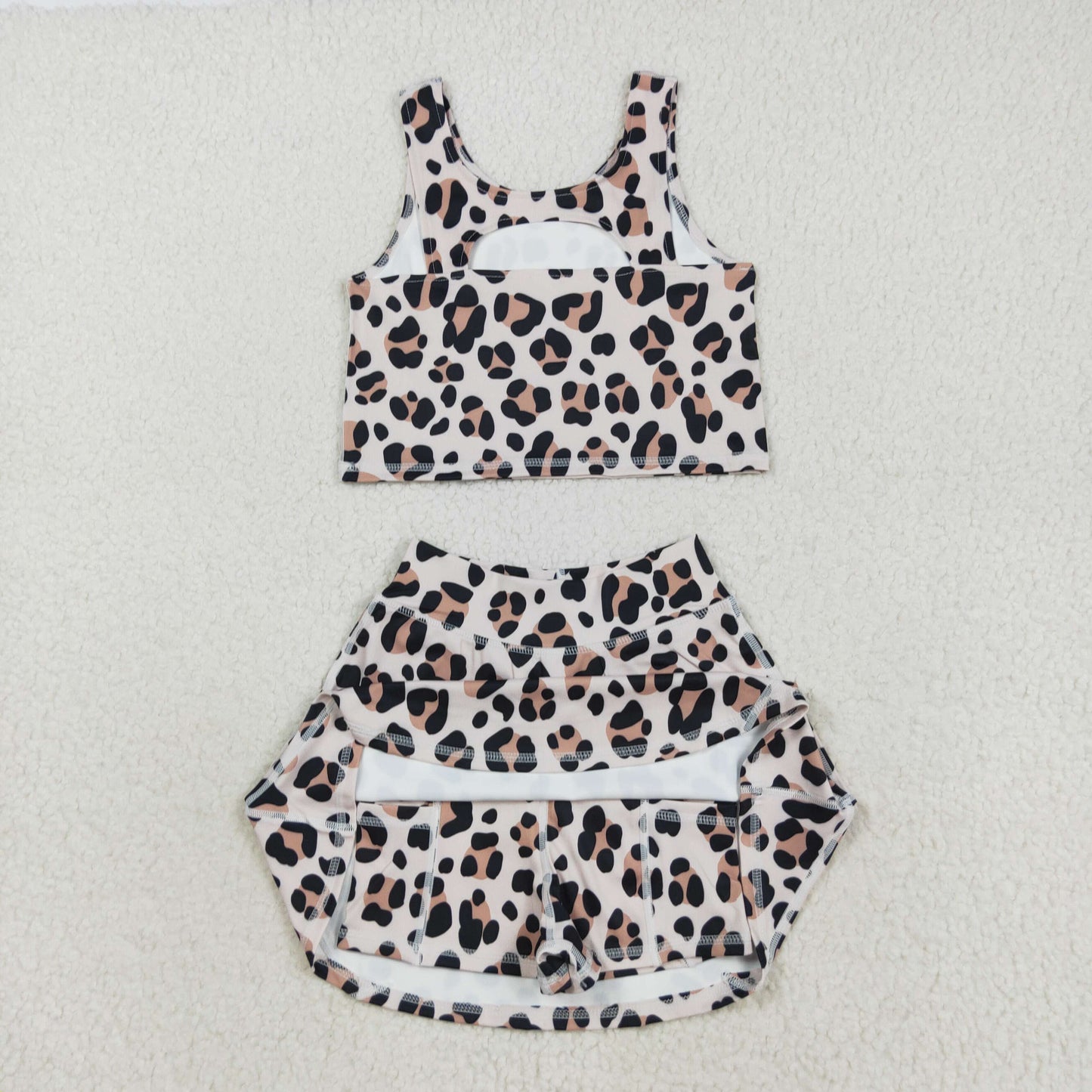 Sibling Baby Girls Sleeveless Colorful Leopard Vests Skirt Shorts Yoga Active Clothes Set