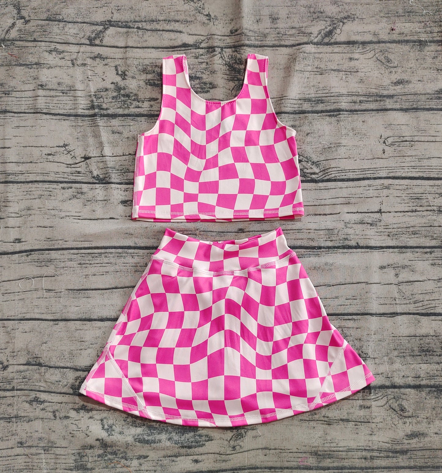 12-18M-8-9T Baby Girls Sleeveless Pink Plaid Top Skort Yoga Sets