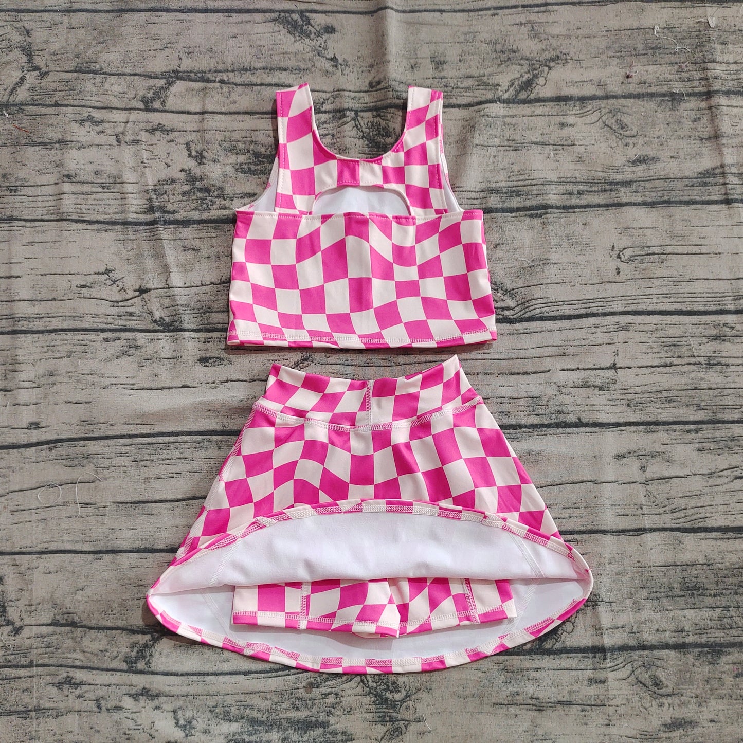 12-18M-8-9T Baby Girls Sleeveless Pink Plaid Top Skort Yoga Sets