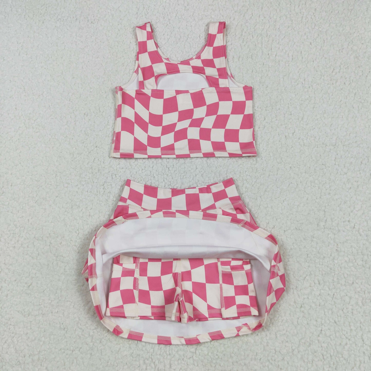 Sibling Baby Girls Sleeveless Stripe Checked Leopard Vest Top Yoga Athletic Skorts Sets