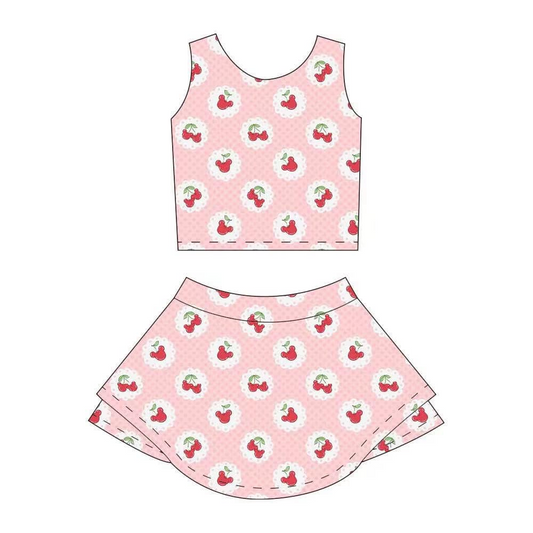 Preorder moq 5 Baby Girls Sleeveless Pink Cartoon Mouse Top Skort Yoga Set