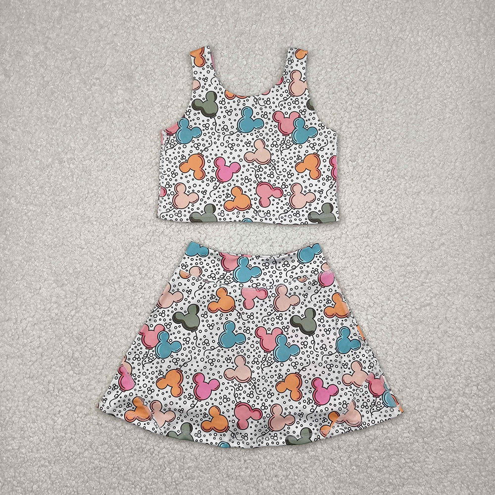 Baby Girls Cartoon Mouse Balloons Top Skorts Yoga Sets