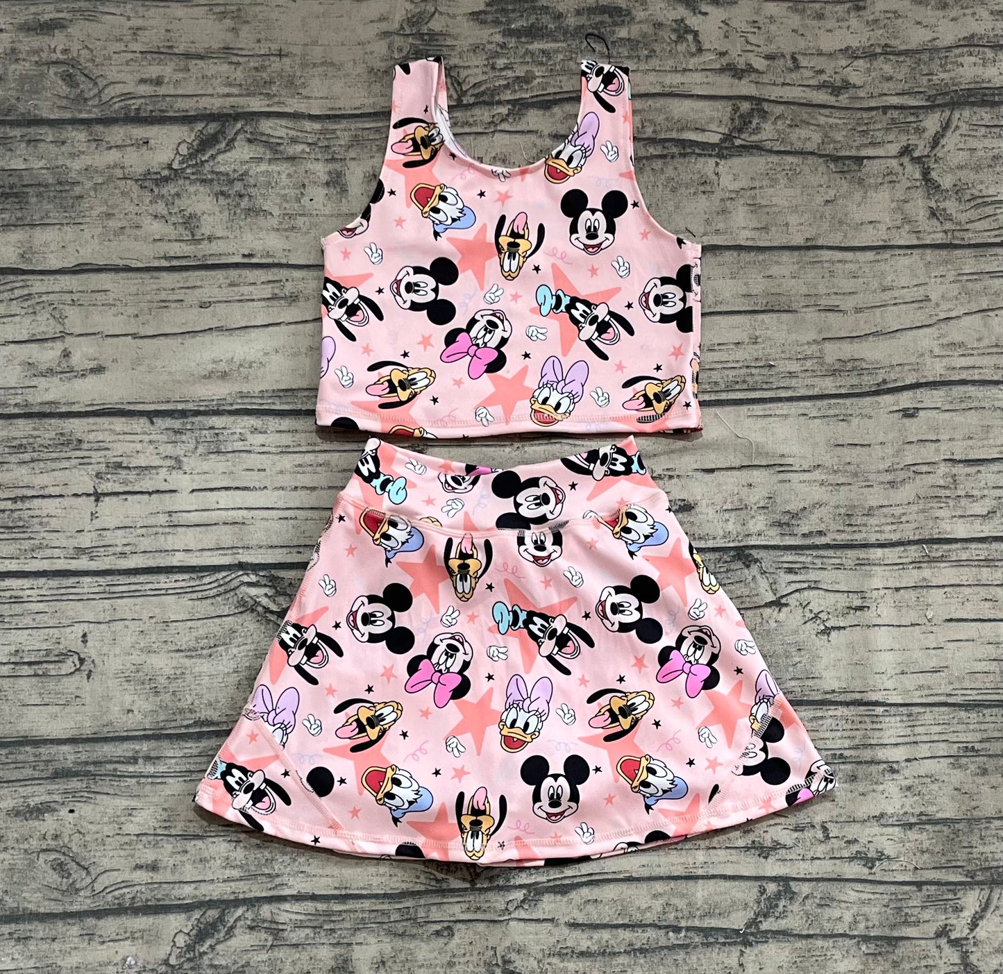 Baby Girls Sleeveless Cartoon Mouse Ducks Top Skorts Yoga Sets