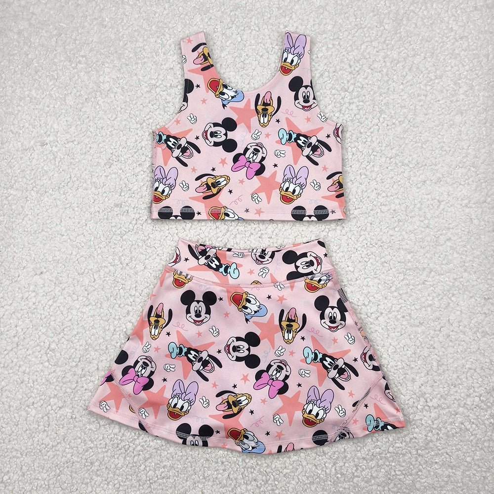 Baby Girls Sleeveless Cartoon Mouse Ducks Top Skorts Yoga Sets