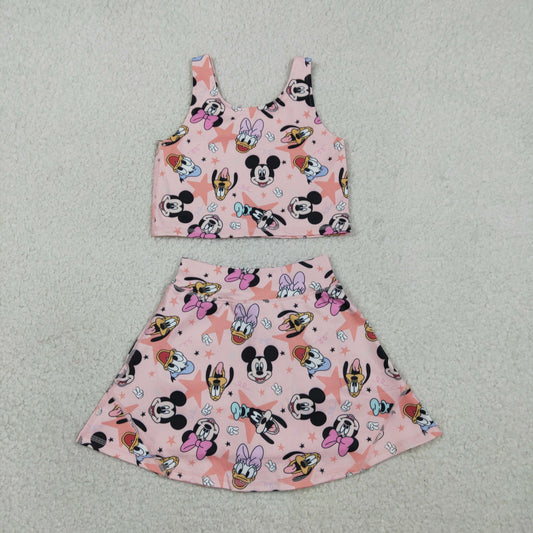 Baby Girls Sleeveless Cartoon Mouse Ducks Top Skorts Yoga Sets