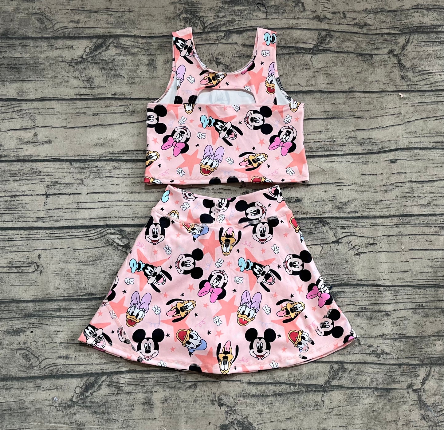 Baby Girls Sleeveless Cartoon Mouse Ducks Top Skorts Yoga Sets