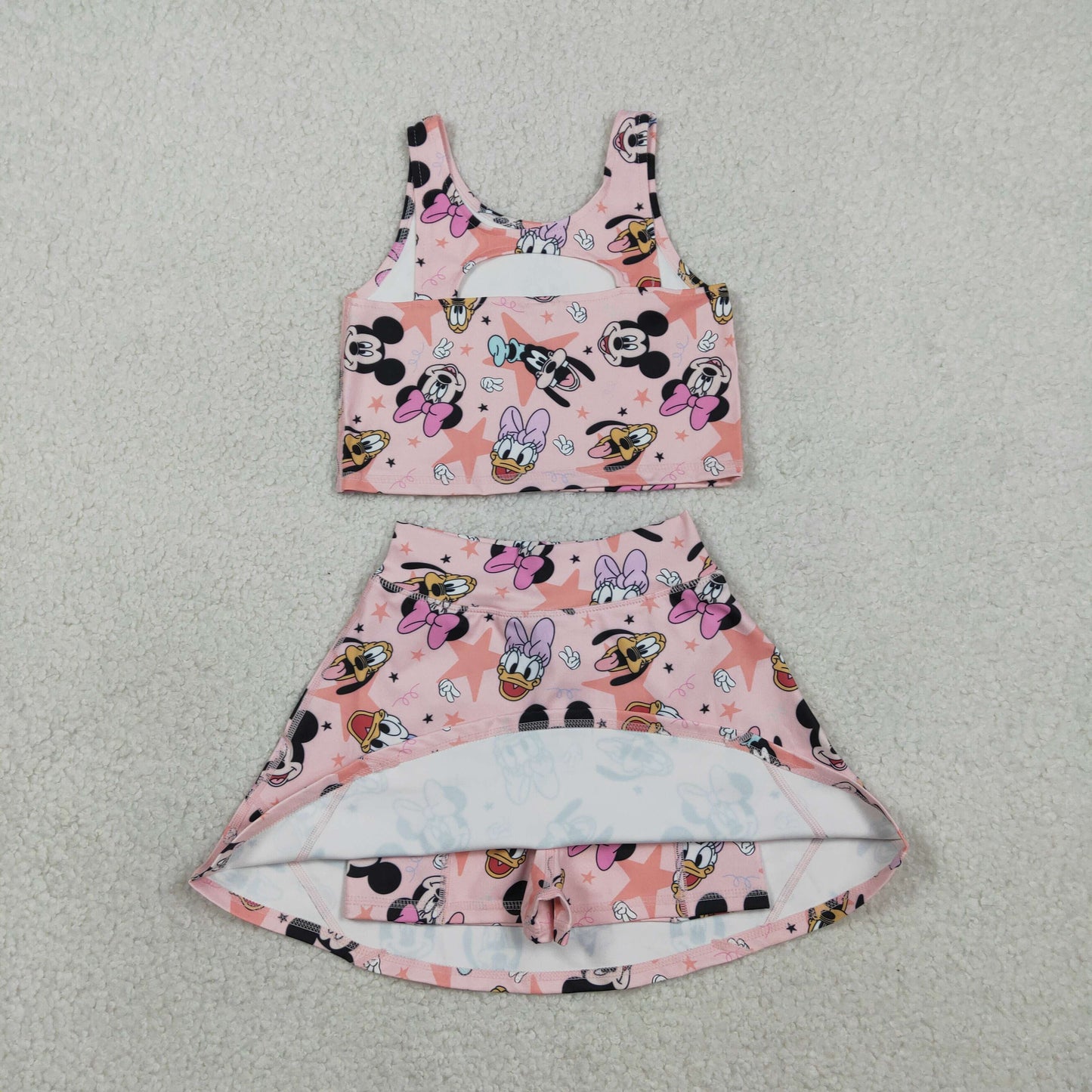 Sibling Baby Girls Cartoon Mouse Ducks Top Skorts Yoga Activity Wear Sets