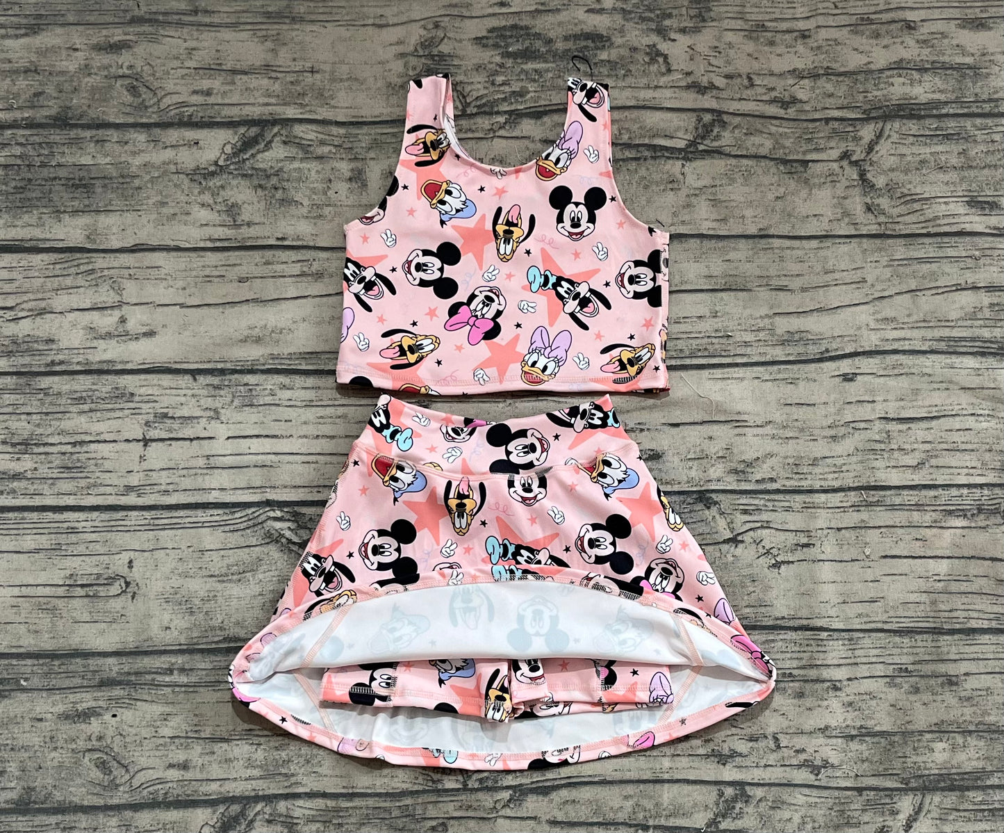 Baby Girls Sleeveless Cartoon Mouse Ducks Top Skorts Yoga Sets