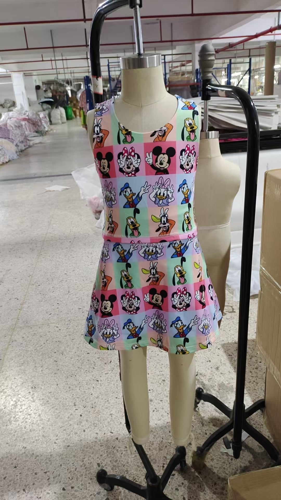 Baby Girls Sleeveless Cartoon Mouse Ducks Plaid Top Skort Yoga Sets