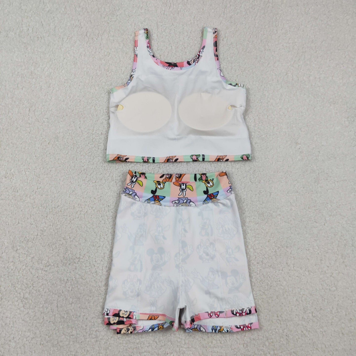Baby Girls Sleeveless Cartoon Mouse Ducks Plaid Top Skort Yoga Sets