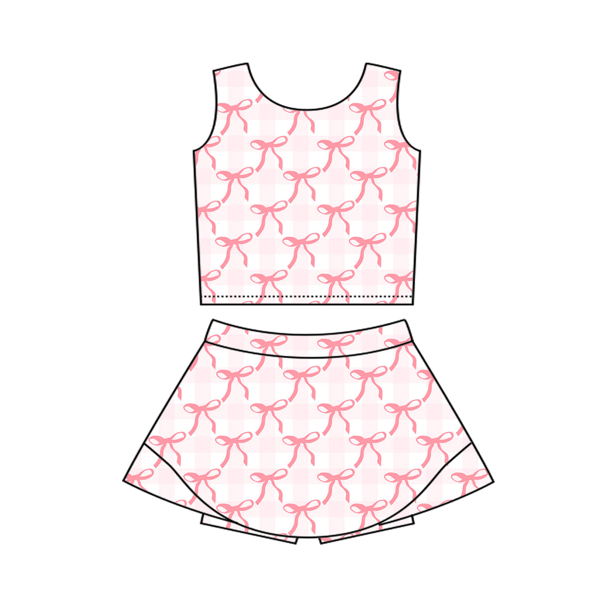 Baby Girls Sleeveless Pink Plaid Bows Top Skort Yoga Set Preorder