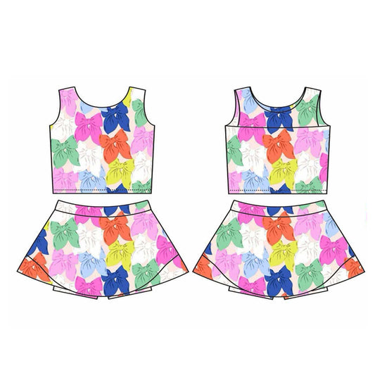 Baby Girls Sleeveless Colorful Bows Top Skort Yoga Set Preorder