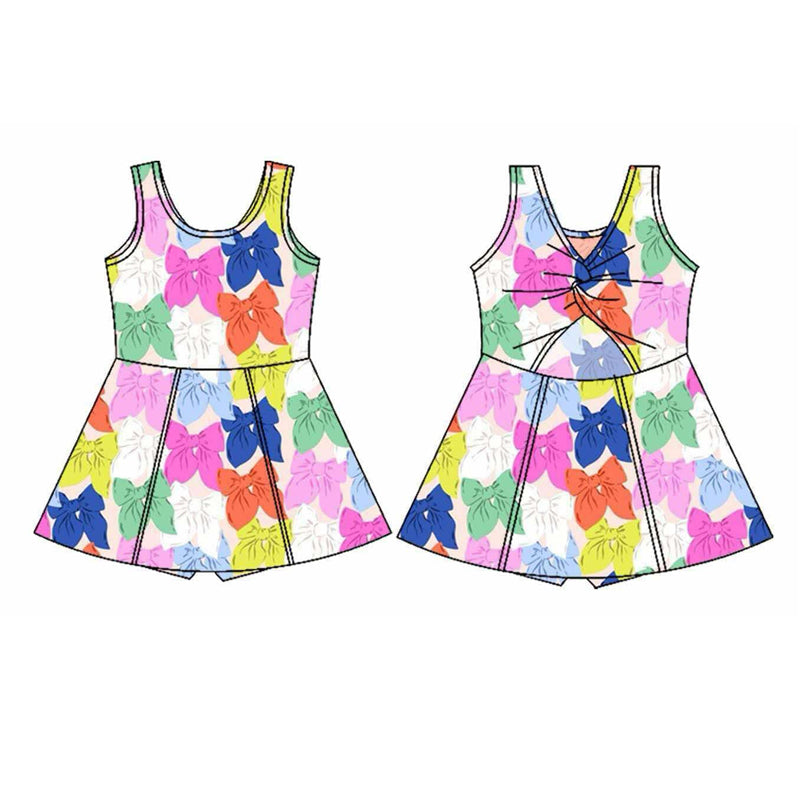 Preorder moq 5 Baby Girls Sleeveless Colorful Bows Yoga Active Skort Knee Length Dresses