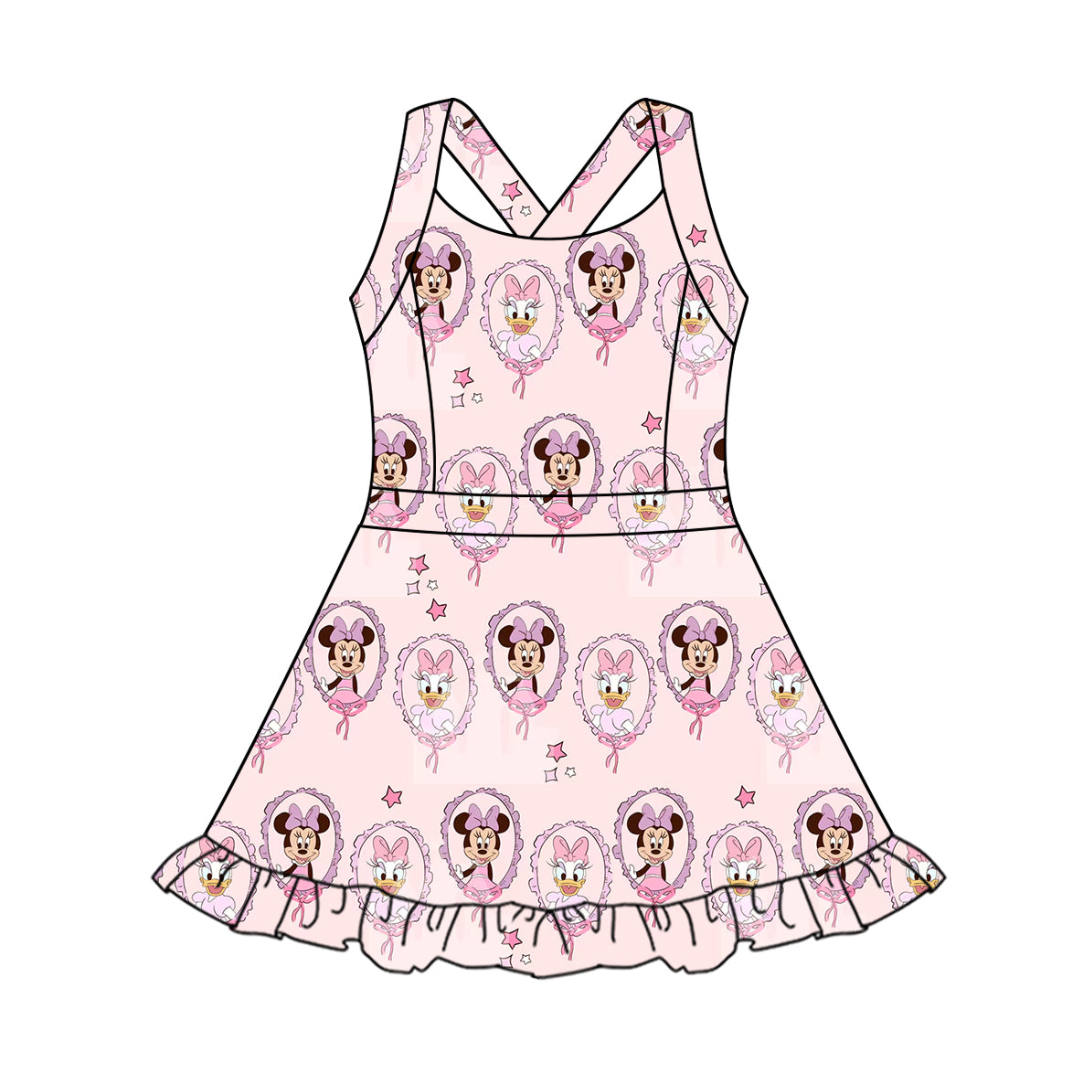 Baby Girls Strap Cartoon Mouse Ducks Yoga Active Knee Length Dresses