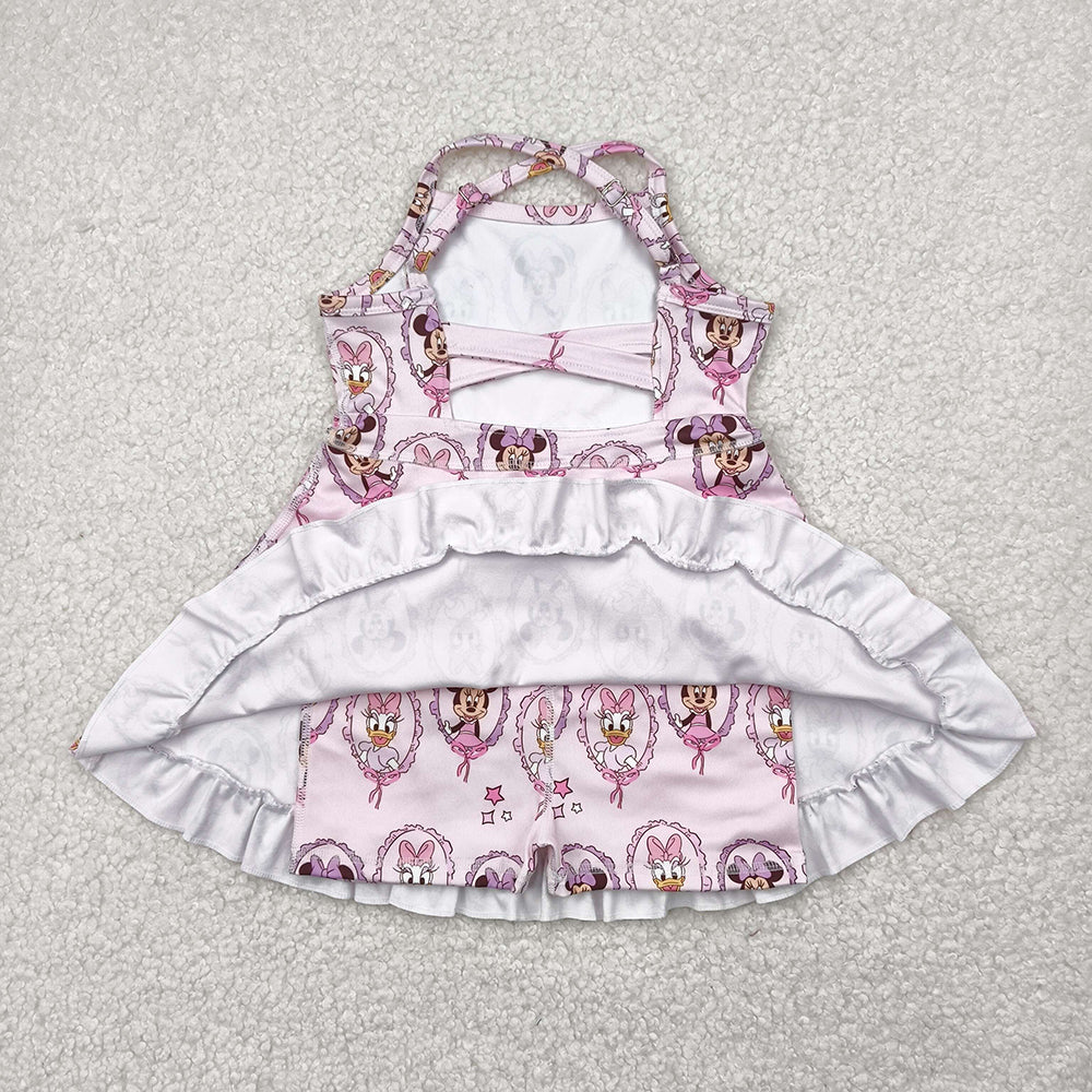 Baby Girls Strap Cartoon Mouse Ducks Yoga Active Knee Length Dresses