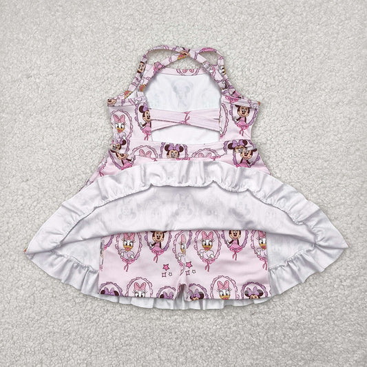 Baby Girls Strap Cartoon Mouse Ducks Yoga Active Knee Length Dresses