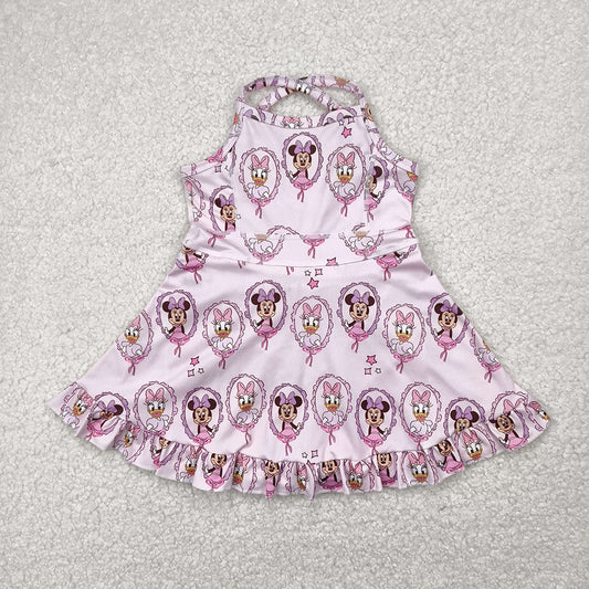 Baby Girls Strap Cartoon Mouse Ducks Yoga Active Knee Length Dresses