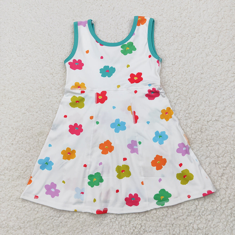 Baby Girls Sleeveless Colorful Flowers Yoga Knee Length Dresses