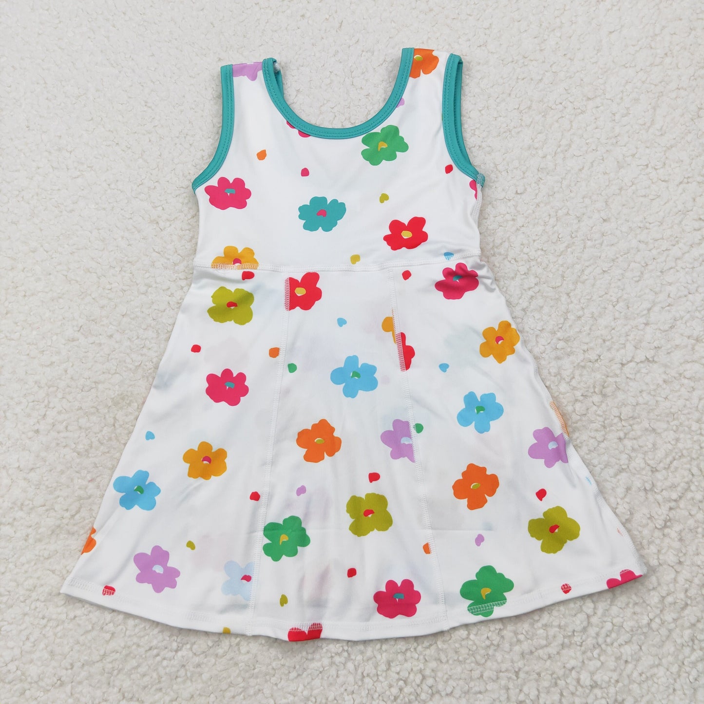 Sibling Baby Girls Sleeveless Flower Bows Yoga Active Shorts Knee Length Dresses