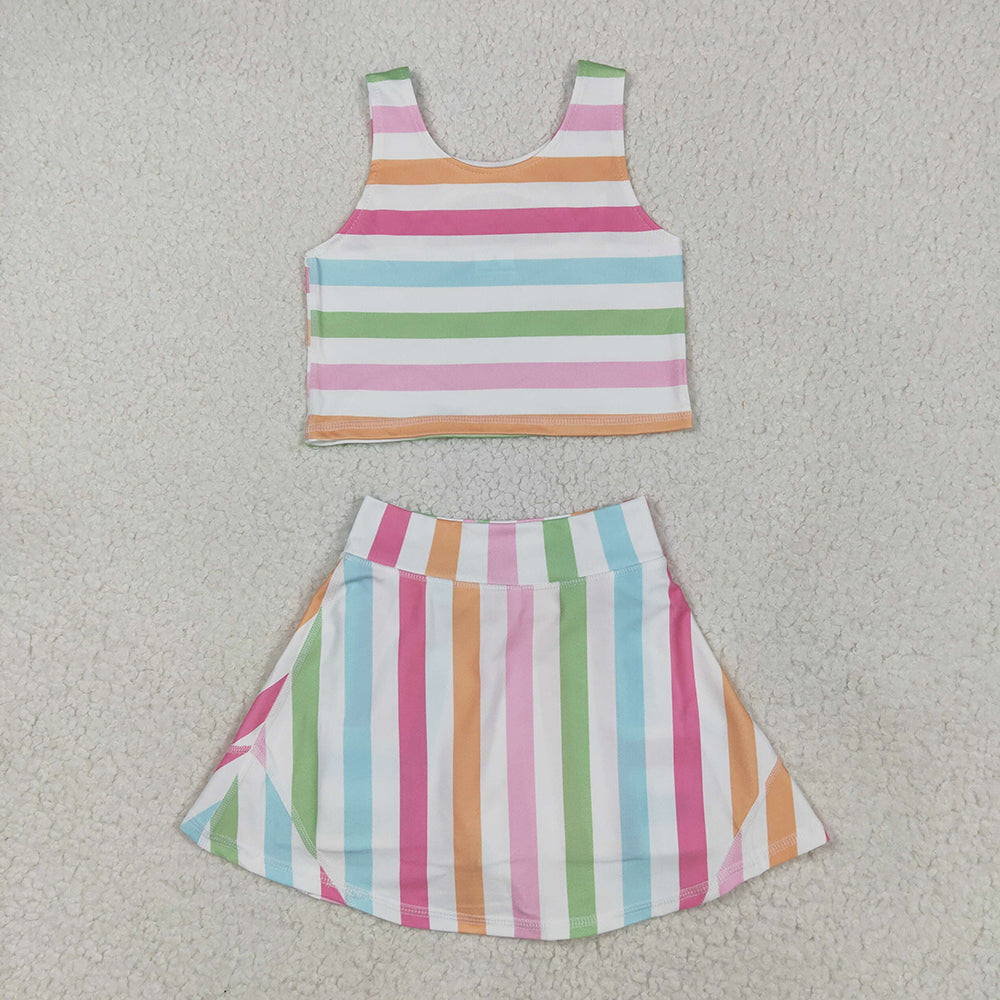 Baby Girls Sleeveless Colorful Stripes Top Skort Yoga Active Sets