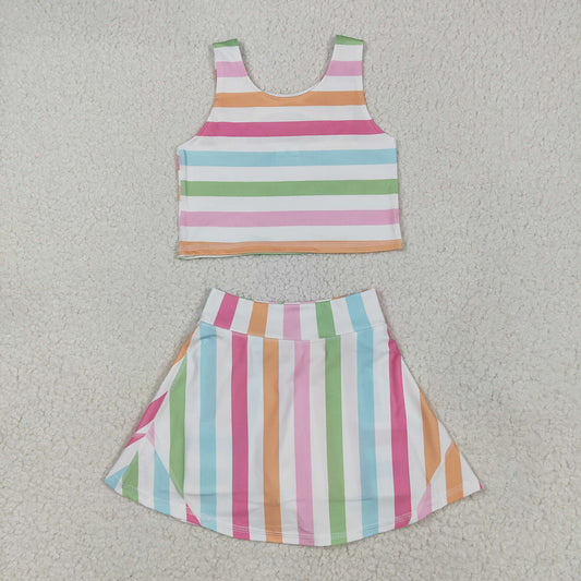 Baby Girls Sleeveless Colorful Stripes Top Skort Yoga Active Sets