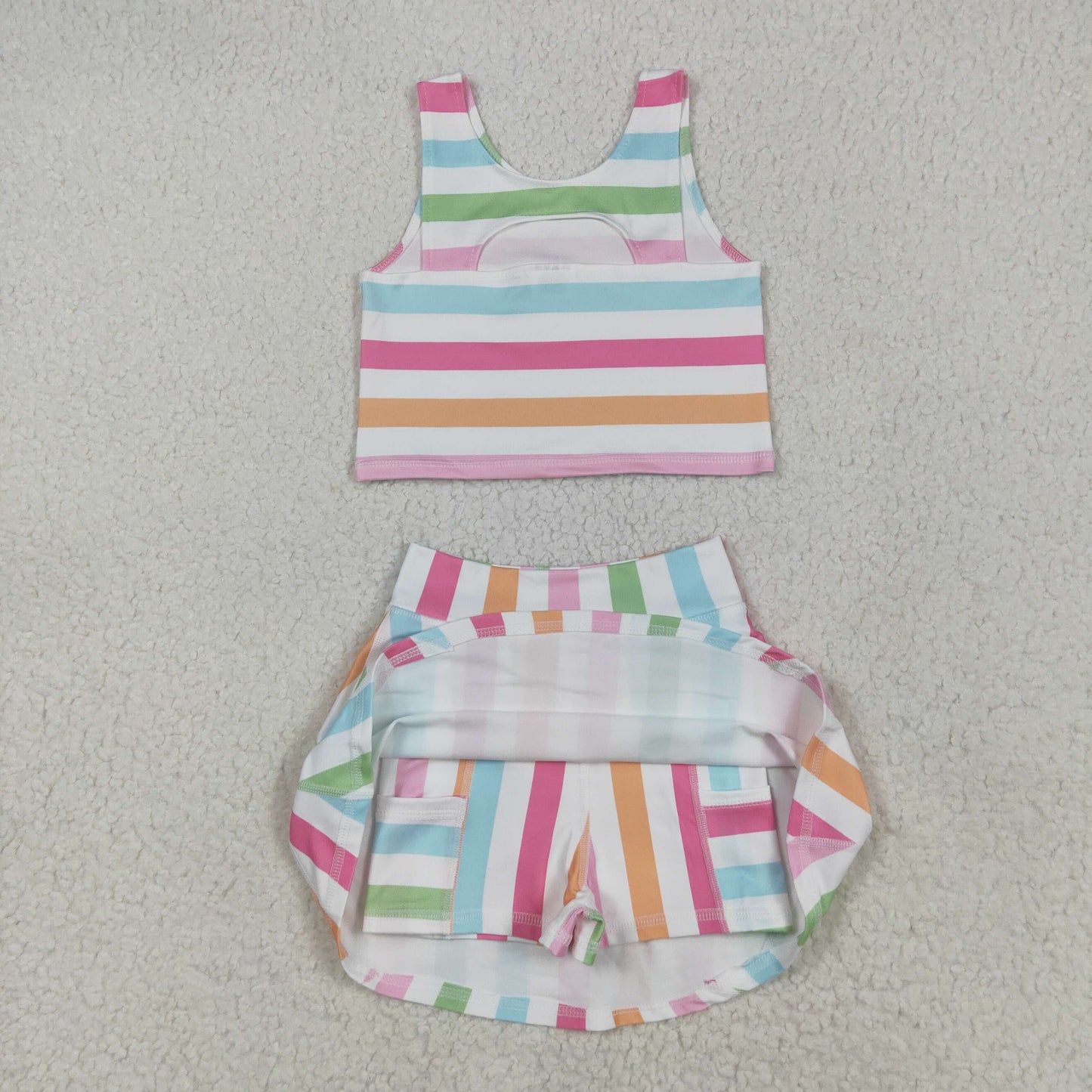 Sibling Baby Girls Sleeveless Stripe Plaid Athletic Skorts Dresses Sets