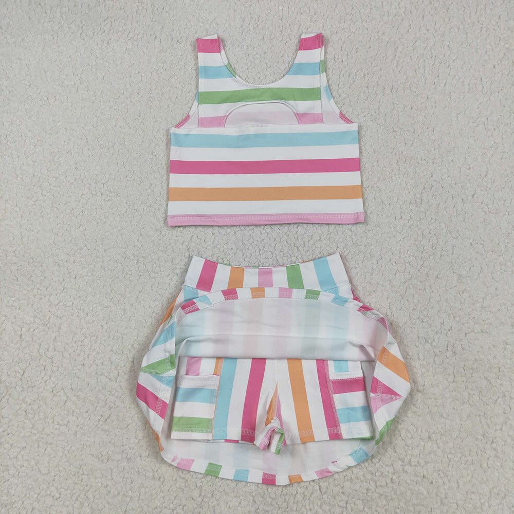 Baby Girls Sleeveless Colorful Stripes Top Skort Yoga Active Sets