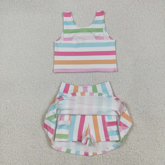 Baby Girls Sleeveless Colorful Stripes Top Skort Yoga Active Sets