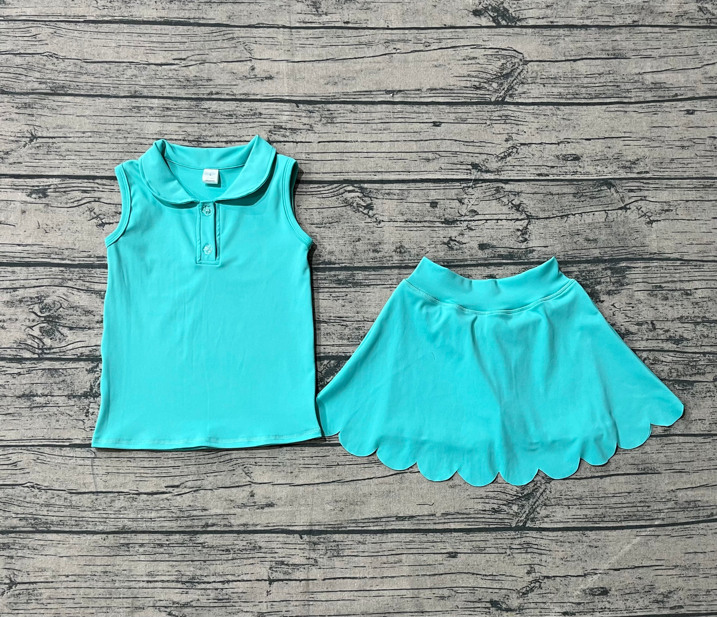 Baby Girls Aqua Sleeveless Button Top Skirt Yoga Sets