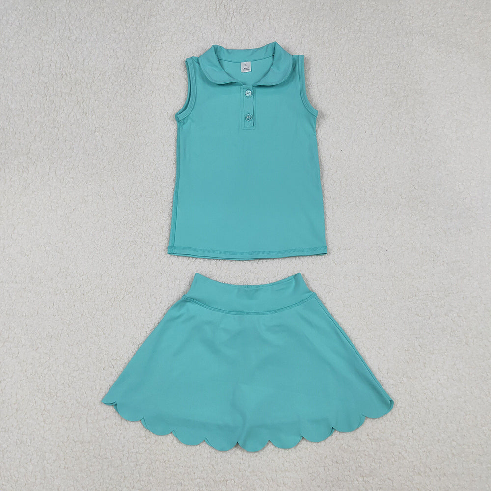 Baby Girls Aqua Sleeveless Button Top Skirt Yoga Sets