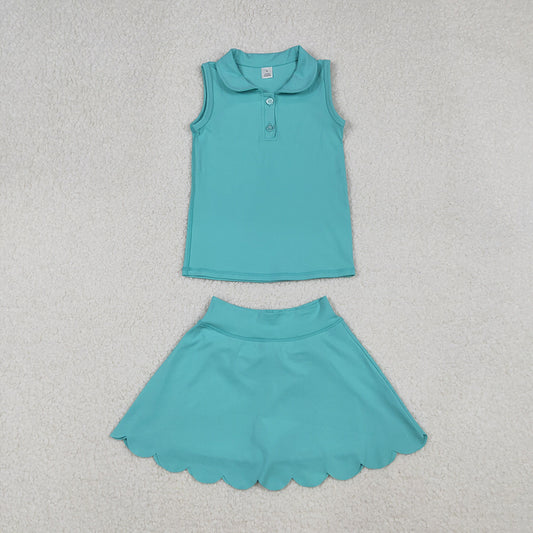 Baby Girls Aqua Sleeveless Button Top Skirt Yoga Sets