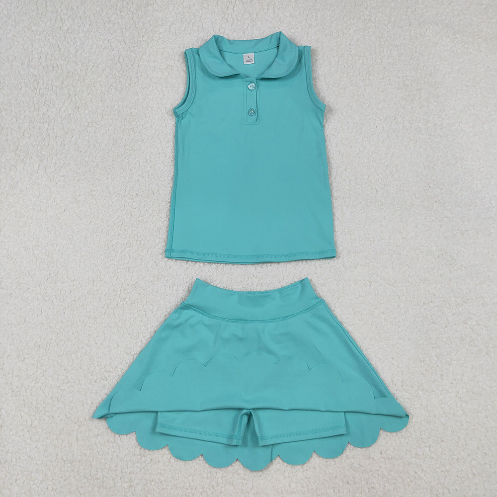 Baby Girls Aqua Sleeveless Button Top Skirt Yoga Sets