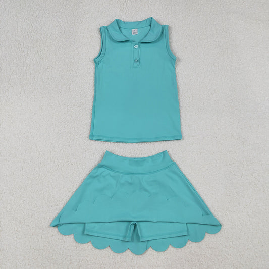 Baby Girls Aqua Sleeveless Button Top Skirt Yoga Sets