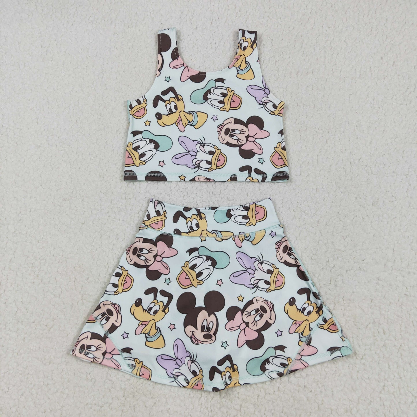 Sibling Baby Girls Cartoon Mouse Ducks Top Skorts Yoga Activity Wear Sets