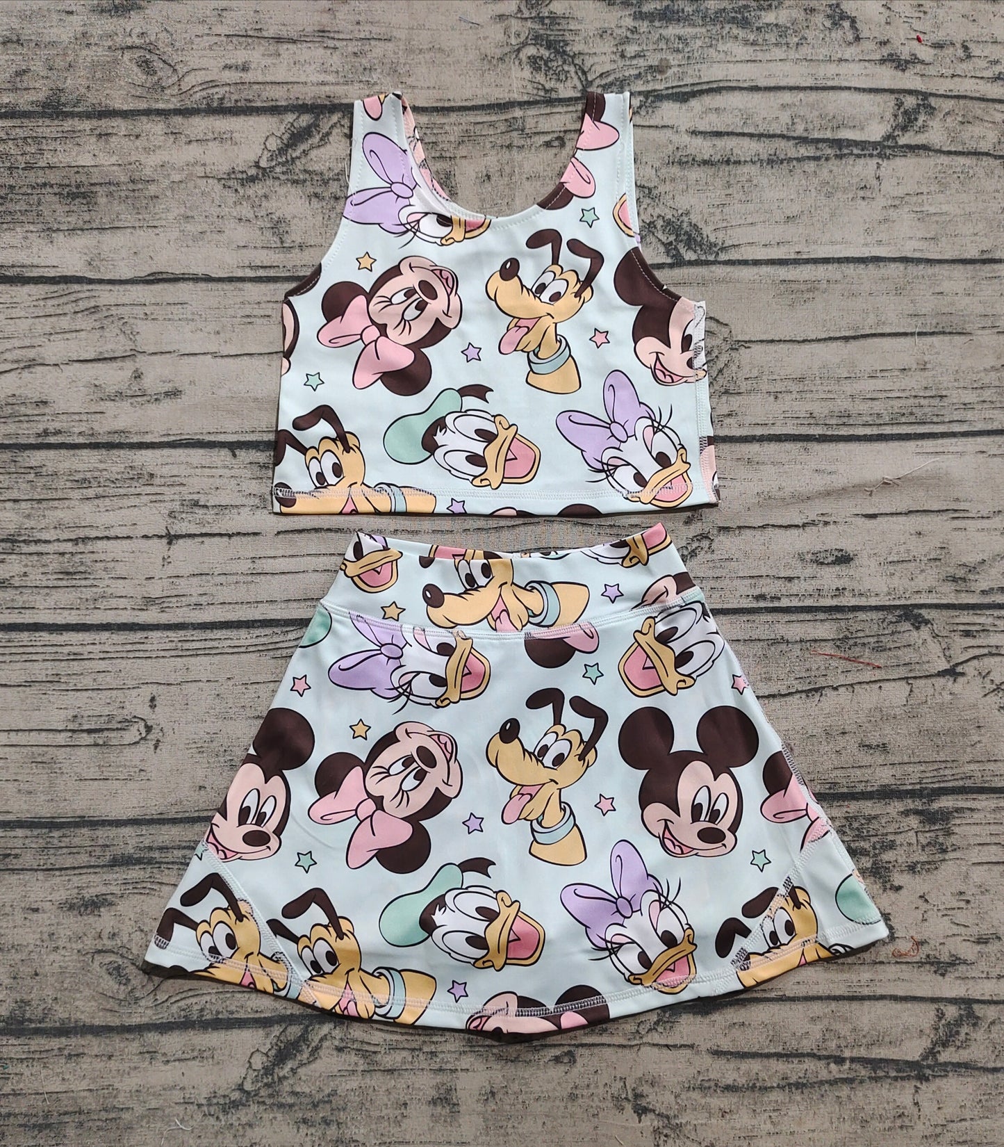 Baby Girls Sleeveless Cartoon Mouse Ducks Top Skort Yoga Sets